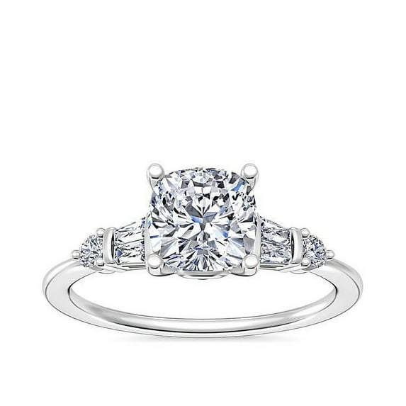 1.00 Carat Excellent Cushion Cut Natural Diamond Unique Solitaire with Accents Ring for Women Solid 18K White Gold Size 8.5