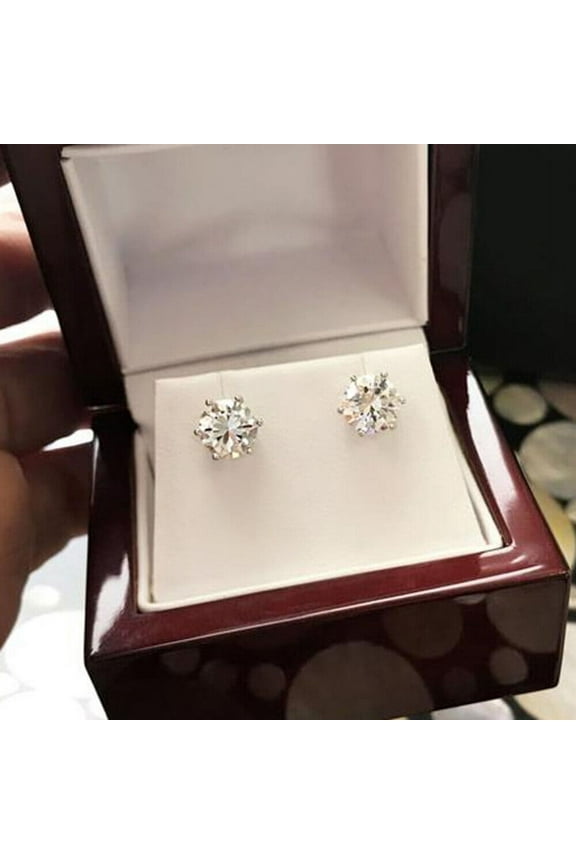 1.00 Carat Excellent Cut Natural Diamond Stud Earrings Solid Real 18K White Gold Six Prong Studs (VS1-VS2 Clarity, F-G Color)