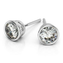 1.00 Carat Excellent Cut Natural Diamond Stud Earrings (VS1-VS2 Clarity, F-G Color) Solid Real 18K White Gold Bezel Studs