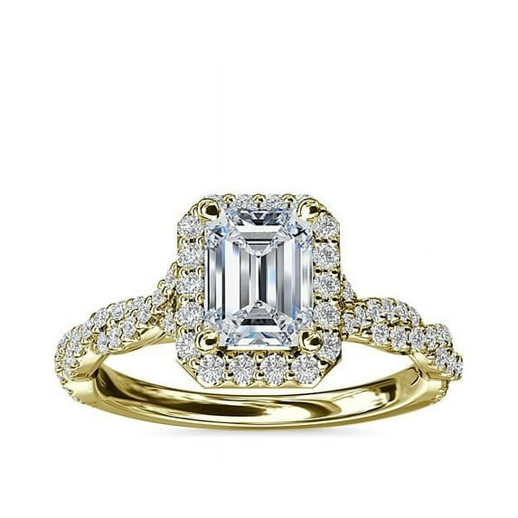1.00 Carat Excellent Emerald Cut Natural Diamond Unique Solitaire with Accents Ring for Women Solid 18K Yellow Gold Size 8.5