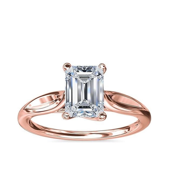 1.00 Carat Excellent Emerald Cut Real Diamond New Design Solitaire Ring for Wedding and Engagement Solid 14K Rose Gold Size 11