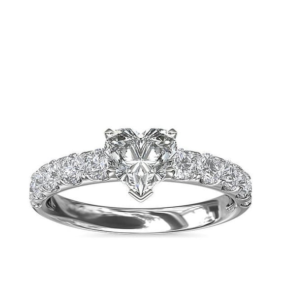 1.00 Carat Excellent Heart Shape Natural Diamond Solitaire with Accents Beautiful Ring for Women in Solid 14K White Gold Size 11.5