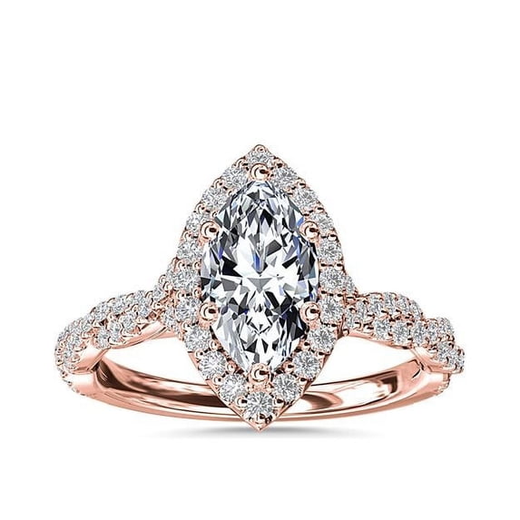1.00 Carat Excellent Marquise Cut Natural Diamond Beautiful Solitaire with Accents Bridal Ring for Bride Solid 14K Rose Gold Size 5