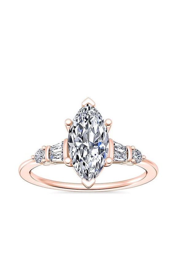 2.30 Carat Excellent Marquise Cut IGI Certified Lab Grown Diamond Solitaire with Accents Beautiful Ring for her in Solid 14K Rose Gold Size 11.5