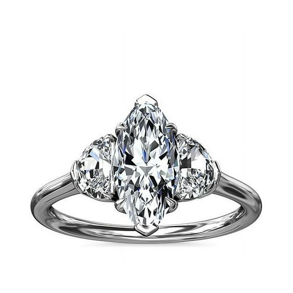 1.00 Carat Excellent Marquise Cut Natural Diamond Unique Three Stone Ring for Engagement Solid 14K White Gold Size 8.5