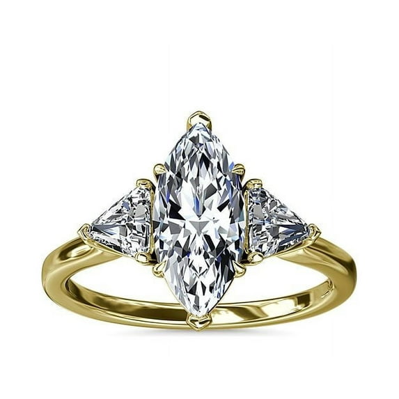 1.00 Carat Excellent Marquise Cut Real Diamond New Design Three Stone Ring for Wedding Solid 18K Yellow Gold Size 11