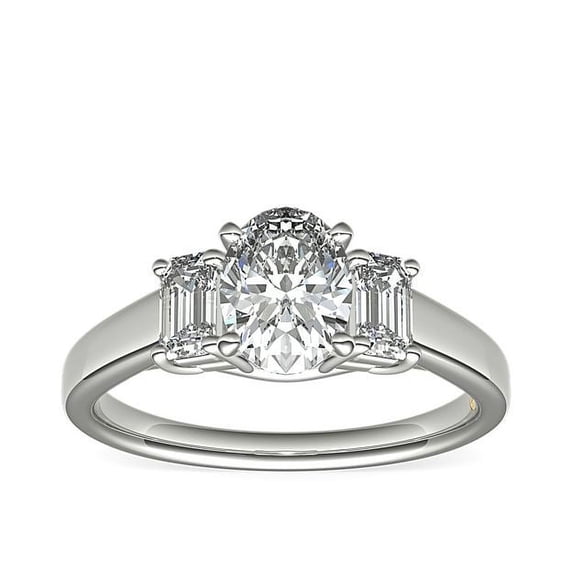1.00 Carat Excellent Oval Shape Genuine Diamond Latest Design Three Stone Engagement Ring for Ladies Solid 18K White Gold Size 7.5