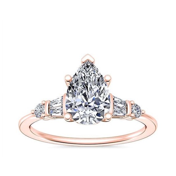 1.00 Carat Excellent Pear Cut Natural Diamond Solitaire with Accents Beautiful Ring for Women Solid 18K Rose Gold Size 11.5
