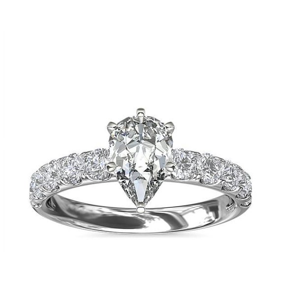 1.00 Carat Excellent Pear Cut Natural Diamond Solitaire with Accents Beautiful Ring for Women Solid 18K White Gold Size 11.5