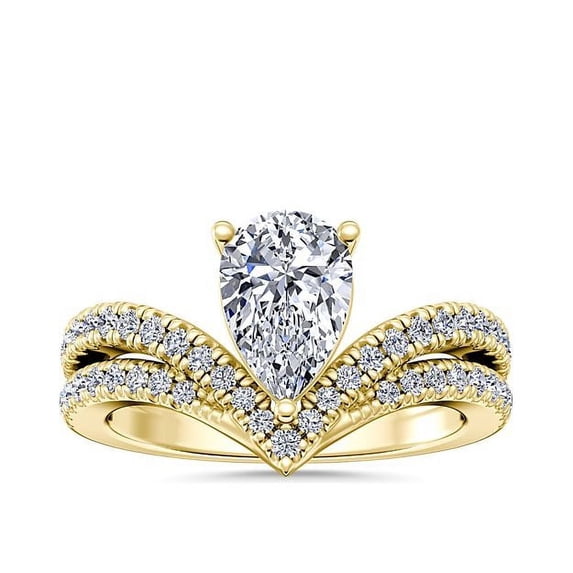 1.00 Carat Excellent Pear Cut Natural Diamond Unique Solitaire with Accents Ring for Women Solid 18K Yellow Gold Size 8.5