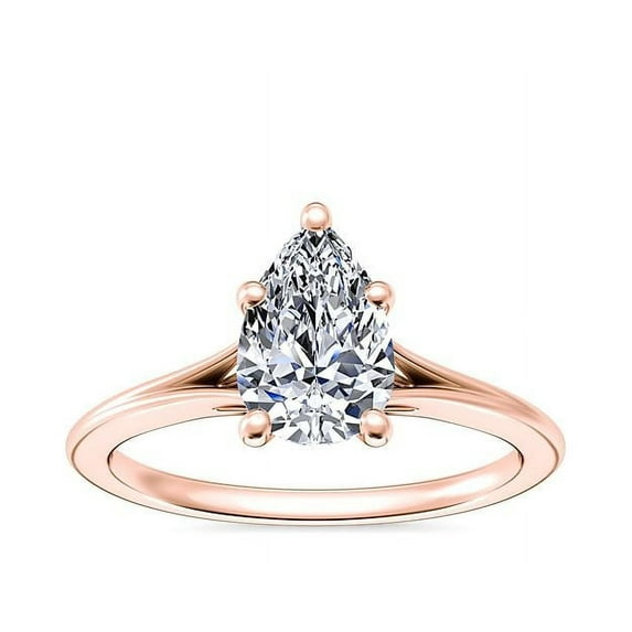 1.00 Carat Excellent Pear Cut Real Diamond Latest Design Solitaire Engagement Ring for Ladies Solid 14K Rose Gold Size 7.5