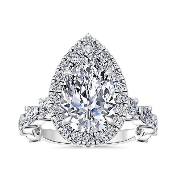 1.00 Carat Excellent Pear Cut Real Diamond New Design Solitaire with Accents Ring for Wedding Solid 18K White Gold Size 11