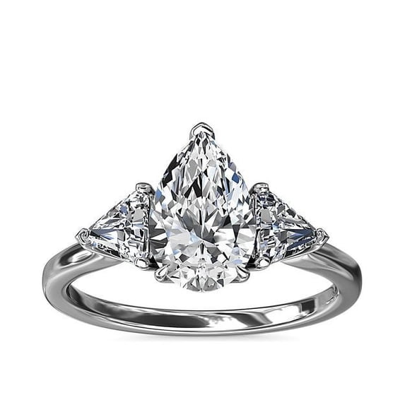 1.00 Carat Excellent Pear Shape Genuine Diamond Latest Design Three Stone Engagement Ring for Ladies Solid 18K White Gold Size 7.5