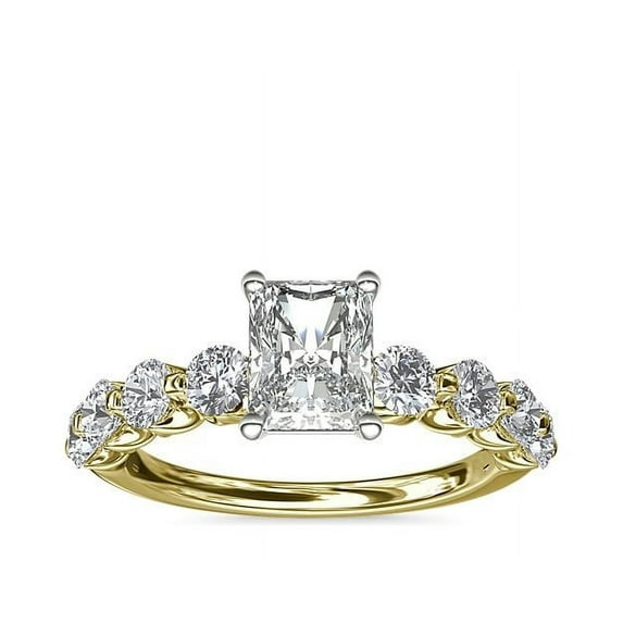 1.00 Carat Excellent Radiant Cut Natural Diamond Unique Solitaire with Accents Ring for Women Solid 18K Yellow Gold Size 8.5