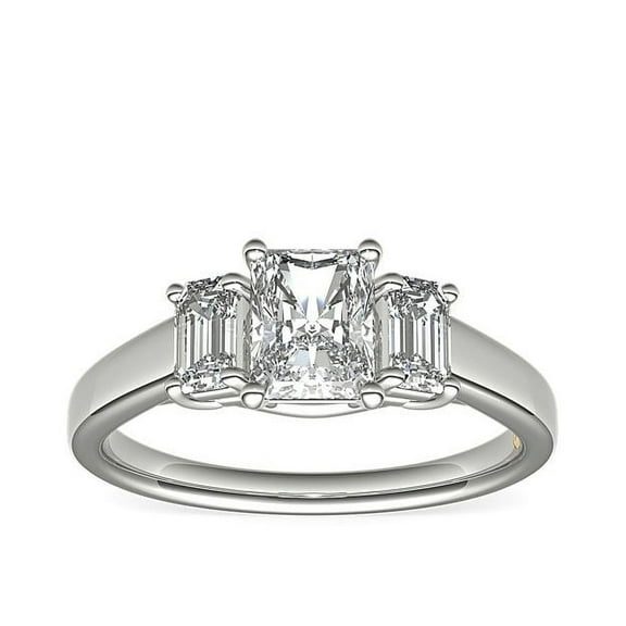 1.00 Carat Excellent Radiant Cut Real Diamond Radiating Three Stone Wedding Ring for her Solid 14K White Gold Size 7