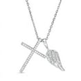 thumbnail image 1 of 1.00 Carat Excellent Round Cut Natural Diamond Beautiful Divine Wings Charm Cross Necklace for Women 14K White Gold With 18 inches chain, 1 of 3