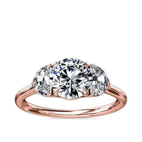 1.00 Carat Excellent Round Cut Natural Diamond Unique Three Stone Ring for Engagement Solid 14K Rose Gold Size 8.5