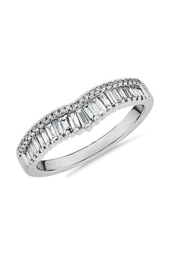 1.00 Carat Excellent Round and Baguette Cut Natural Diamond Beautiful Eternity Band for Women in Solid 14K White Gold Size 11.5