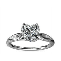 1.00 Carat Heart Real Diamond Beautiful Solitaire Engagement Ring for Women Solid 14K White Gold Size 7