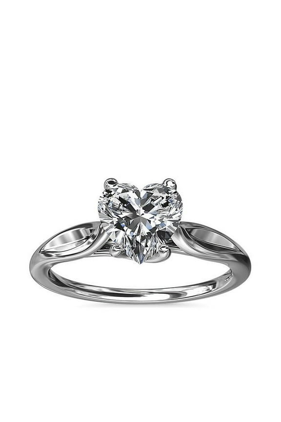 1.00 Carat Heart Real Diamond Beautiful Solitaire Engagement Ring for Women Solid 14K White Gold Size 7