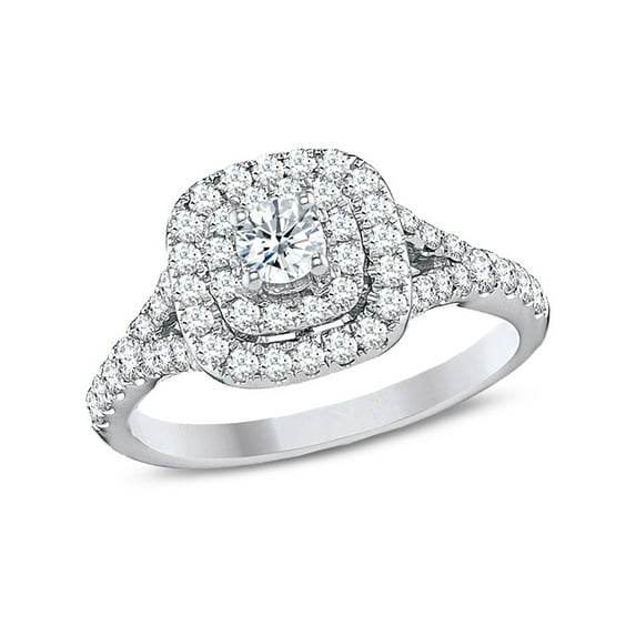 1.00 Carat (I1-I2) Diamond Double Halo Engagement Ring in 14K White Gold