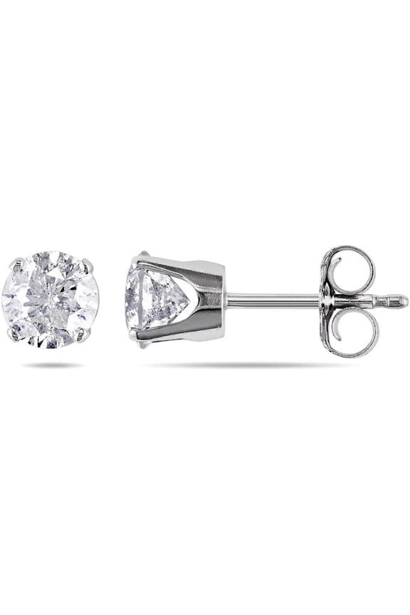 1.00 Carat (I2-I3 , I-J) Diamond Solitaire Stud Earrings in 14K White Gold for Women