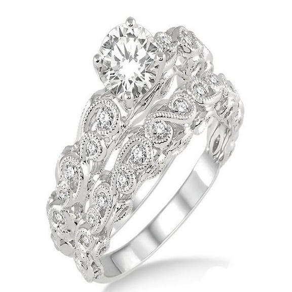 1.00 Carat Infinity Antique Bridal set in round cut diamond in 10k white gold