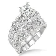 JEENJEWELS 1.00 Carat Infinity Floral Antique Bridal set in Princess cut diamond in 10k white gold