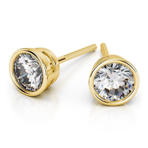 1.00 Carat Latest Design Round Excellent Cut Moissanite Stud Earrings Bezel Setting Solid 18K Yellow Gold Screw Back Studs Earring For Gift