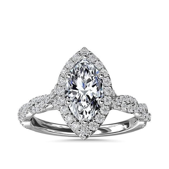 1.00 Carat Marquise Cut Solitaire with Accents Stunning Natural Diamond Ring for Wedding and Anniversary Gift Solid 14K White Gold Size 7