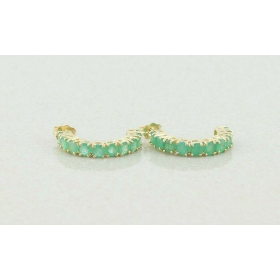 1.00 Carat Natural Green Emerald Half Hoop Earrings 14k Yellow Gold