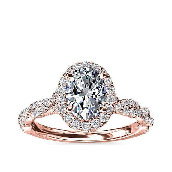 1.00 Carat Oval Cut Real Diamond Beautiful Solitaire with Accents Ring for Engagement in Solid 14K Rose Gold Size 7