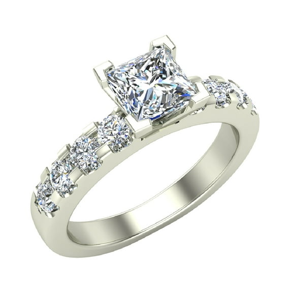 1.00 Carat Princess Cut 18K White Gold Solitaire Diamond Engagement Ring 0.50 CT (G,VS)