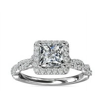 1.00 Carat Princess Cut Real Diamond Beautiful Solitaire with Accents Ring for Engagement in Solid 14K White Gold Size 7