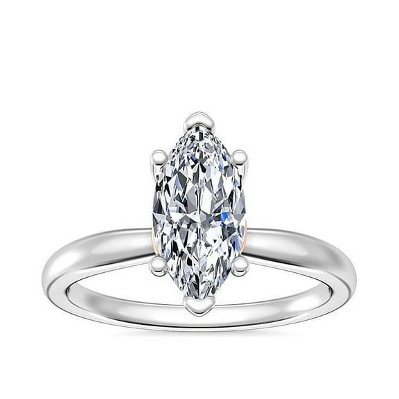 1.00 Carat Radiating Solitiare Marquise Real Diamond Ring for Engagement and Wedding Solid 14K White Gold Size 7