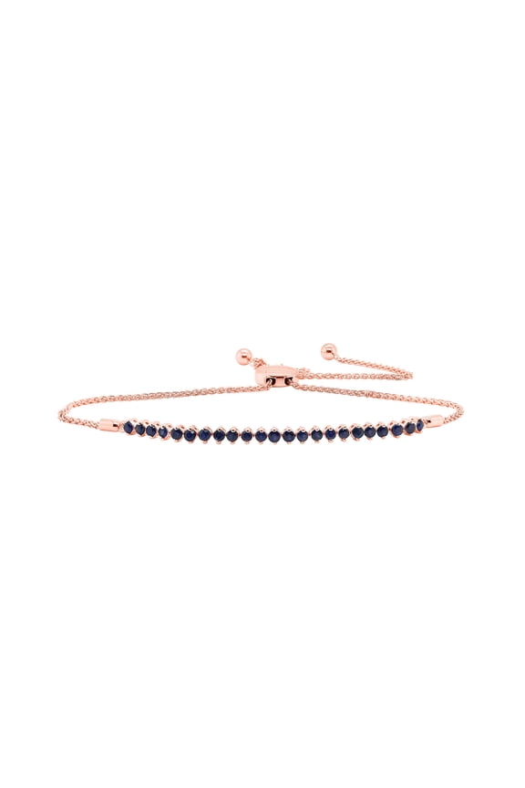 1.00 Carat Round Cut Simulated Blue Sapphire Adjustable Bolo Bracelet in 14k Rose Gold Over Sterling Silver Gift For Women (Clarity : VVS1, Color : Blue, 1.00 Cttw)