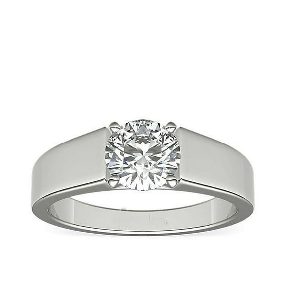 1.00 Carat Round Genuine Diamond Beautiful Solitaire Engagement Ring for Ladies Solid 14K White Gold Size 7