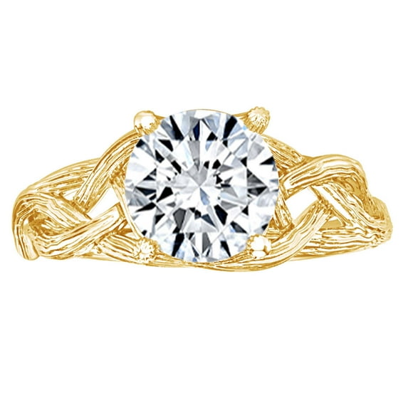 AFFY 1.00 Carat Round Shape Moissanite Branch Engagement Ring 14K Solid Yellow Gold Ring Size-8.5