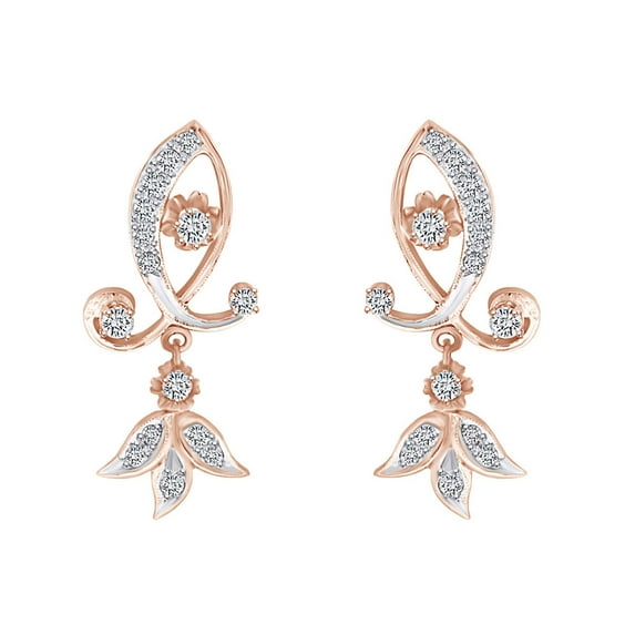 AFFY 1.00 Carat Round Shape White Natural Diamond Dangle Earrings 14k Solid Rose Gold