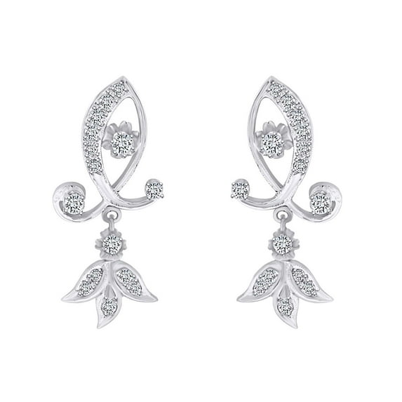AFFY 1.00 Carat Round Shape White Natural Diamond Dangle Earrings 14k Solid White Gold