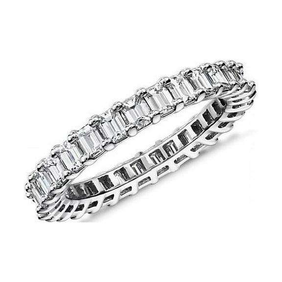 1.00 Carat Sparkle Emerald Cut Natural Diamond Engagement Eternity Band for Women Solid 14K White Gold Size 7
