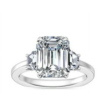 1.00 Carat Stunning Three Stone Design Emerald Cut Genuine Diamond Ring for Engagement Solid 14K White Gold Size 7