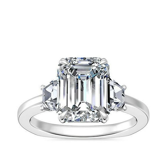1.00 Carat Stunning Three Stone Design Emerald Cut Genuine Diamond Ring for Engagement Solid 14K White Gold Size 7