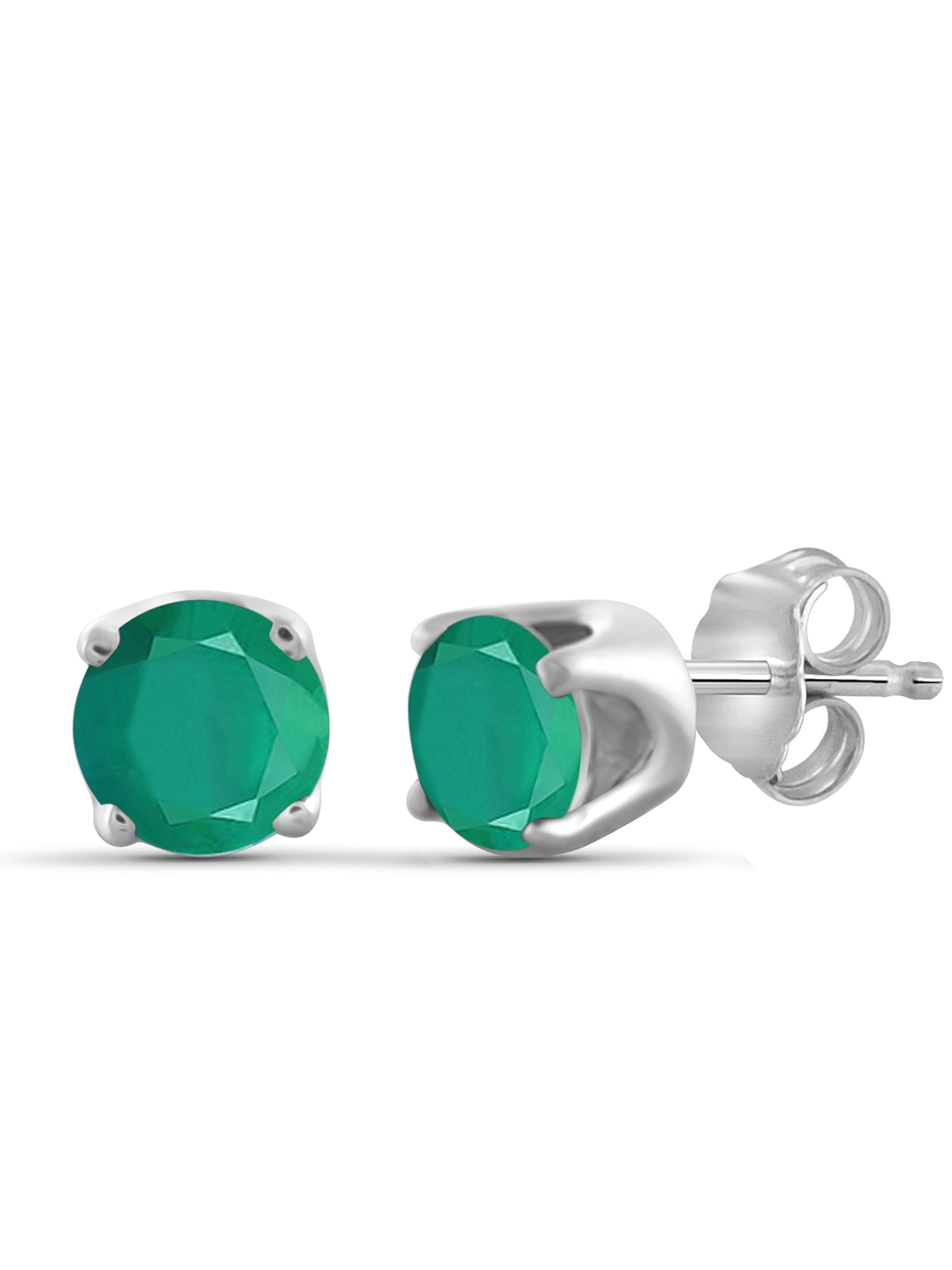 1.00 Carat T.G.W. Emerald Sterling Silver Stud Earrings