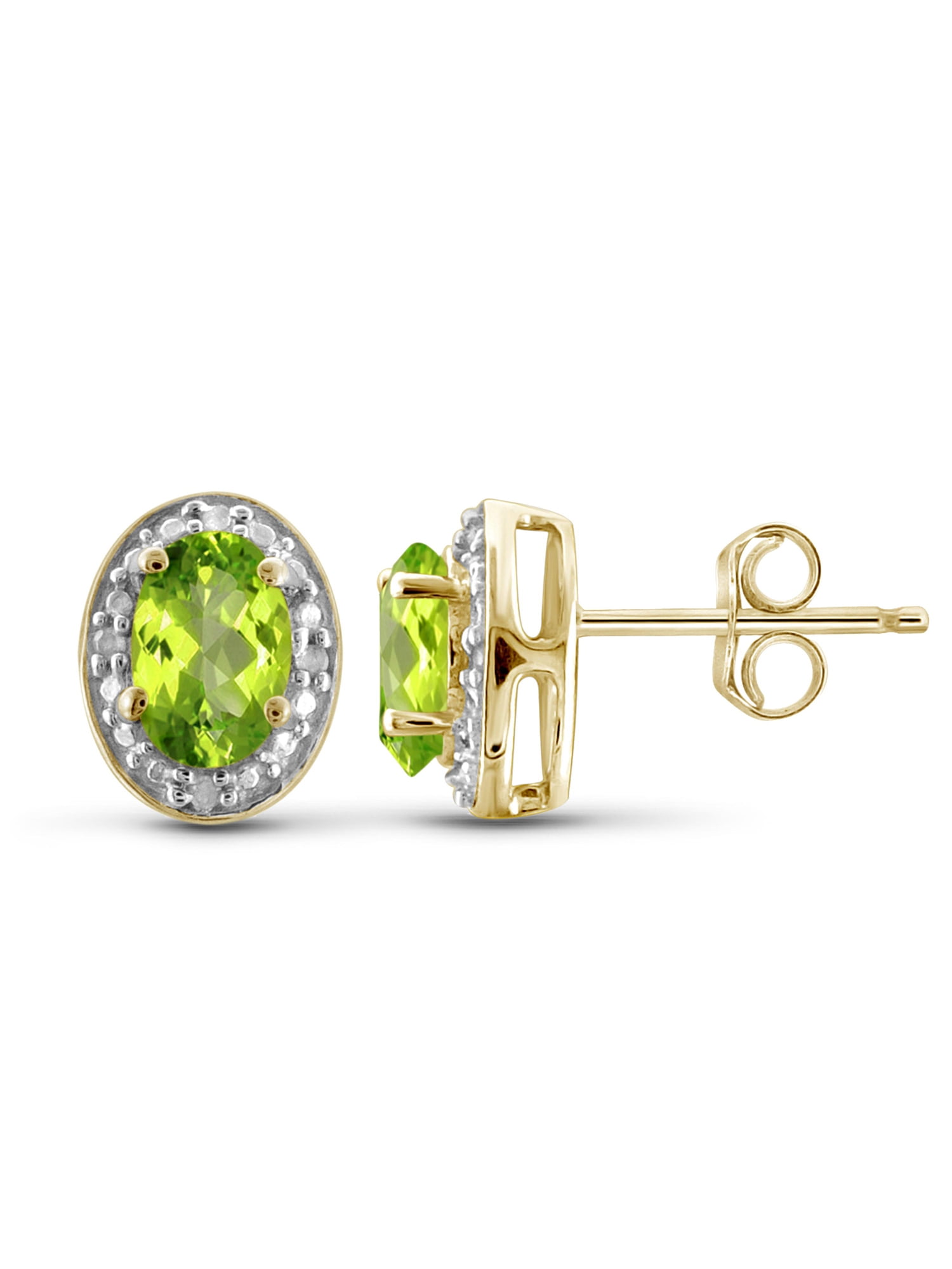 JEWELERSCLUB 1.00 Carat T.G.W. Peridot And White Diamond Accent 14k Gold Over Silver Stud Earrings
