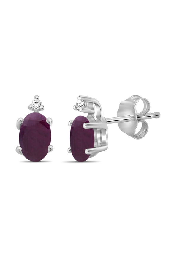 1.00 Carat T.G.W. Ruby And White Diamond Accent Sterling Silver Stud Earrings