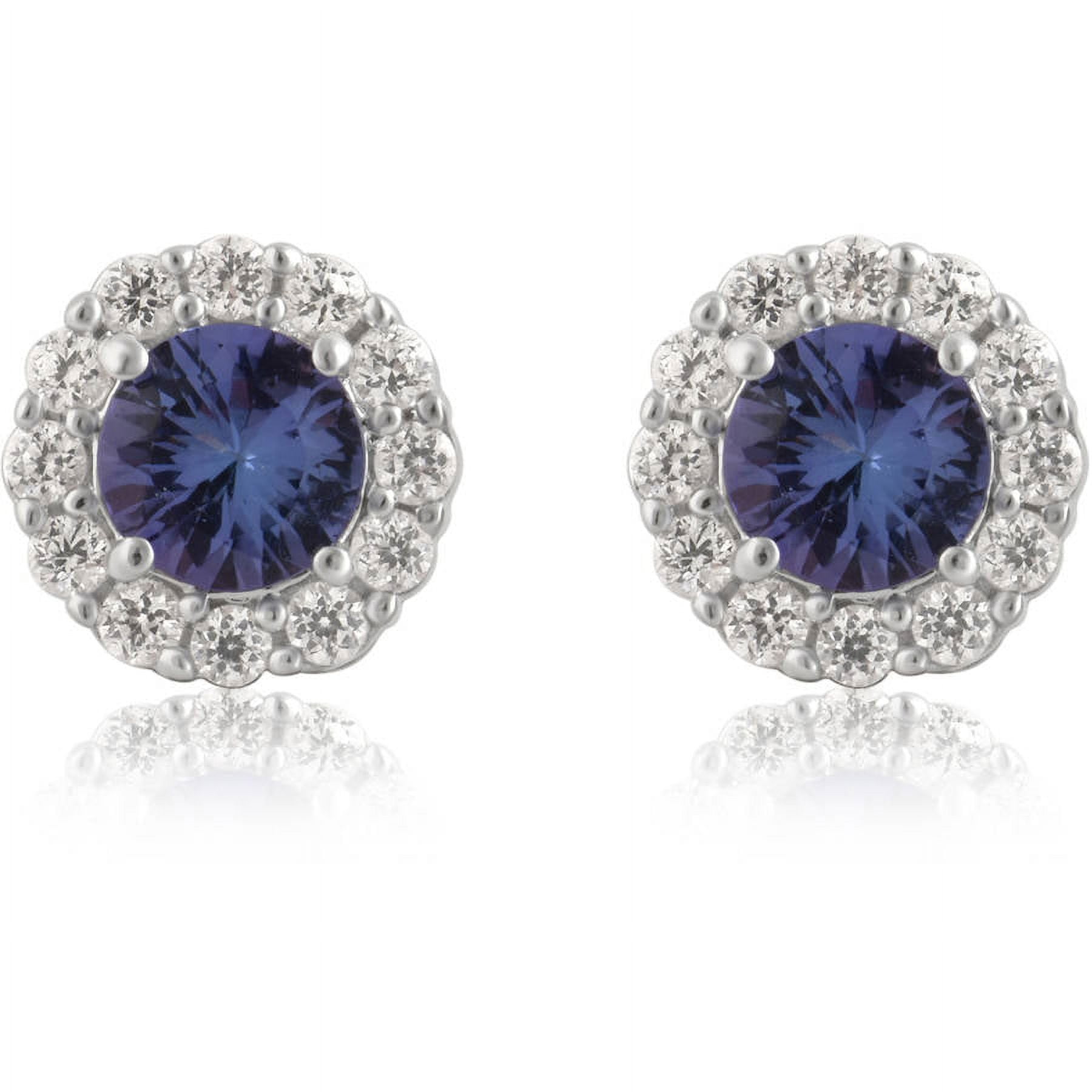 1.00 Carat T.G.W Tanzanite and White Sapphire Halo Sterling Silver Stud Earrings