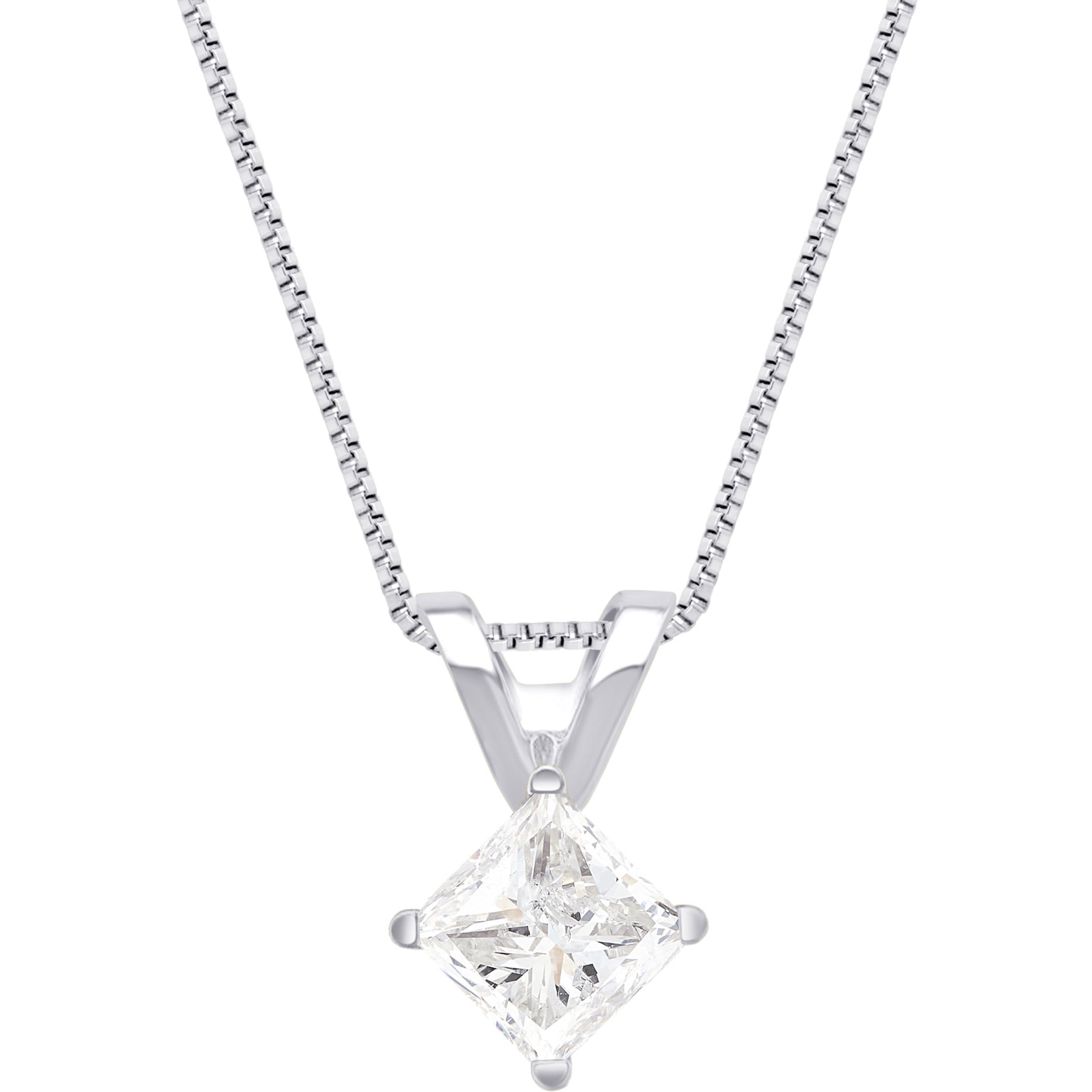 1.00 Carat T.W, 14K White Gold, IGL Certified Princess Diamond Pendant 18 Inch Chain