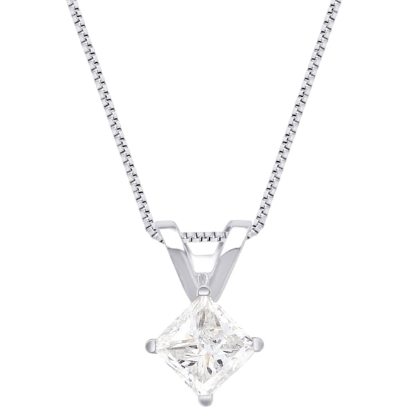 1.00 Carat T.W, 14K White Gold, IGL Certified Princess Diamond Pendant 18 Inch Chain
