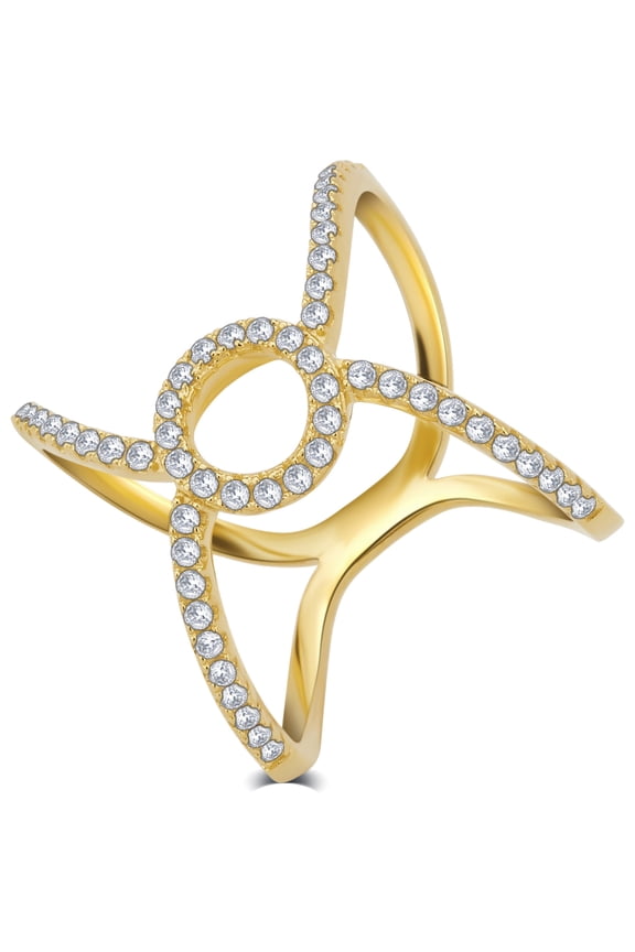 1.00 Carat T.W Cubic Zirconia "X" Cross Gold Tone Sterling Silver Fashion Rings